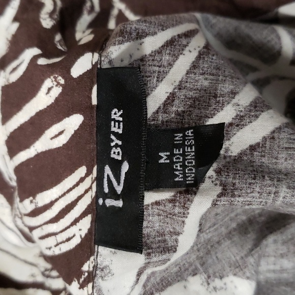 (M) IZ Byer Palm Print Lightweight Sleeveless Fit & Flare Assymetrical Midi - Picture 3 of 8